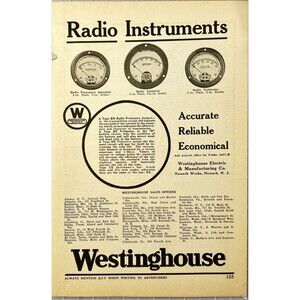 Westinghouse Radio Instruments "Accurate Reliable Economical" Vtg Print Ad 1923